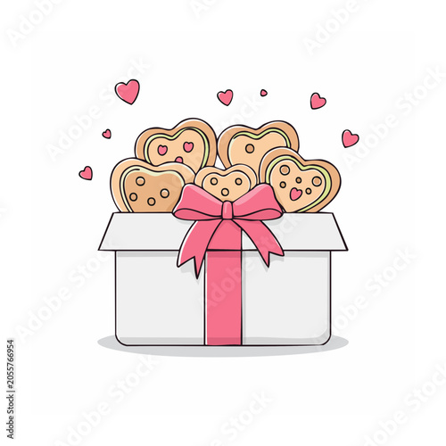 Two cats holding gift box with hearts