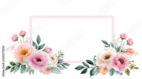 Floral decorative frame with roses and leaves for romantic designs and creative projects