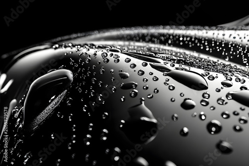 Car hood, water drops, coating shine.