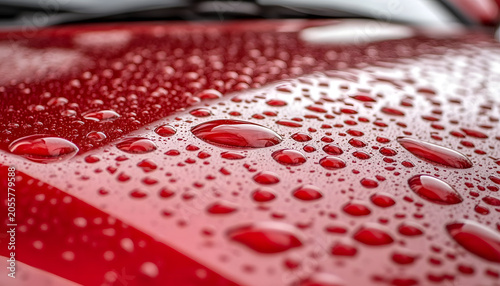 Hood shows water beads, coating art.