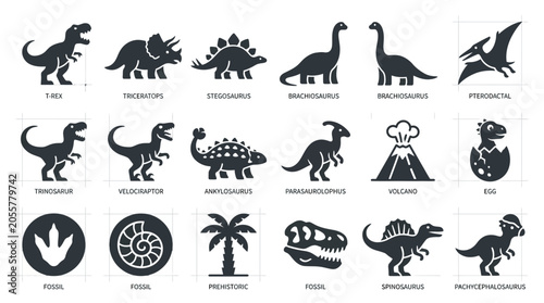 Black silhouettes of various dinosaurs.