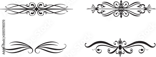 Elegant black decorative swirls and floral borders set