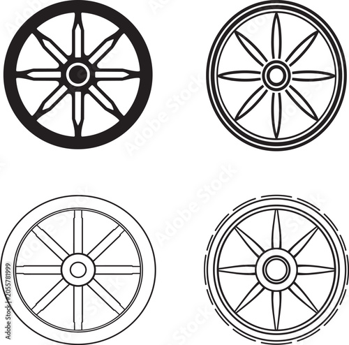 Vintage wooden wagon wheels with metal rims