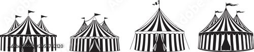 Four vintage circus tents with striped patterns illustration