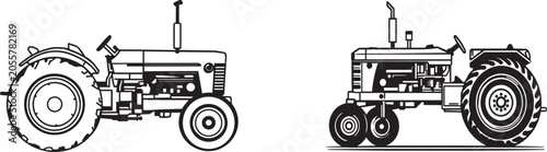Vintage tractors side by side illustration