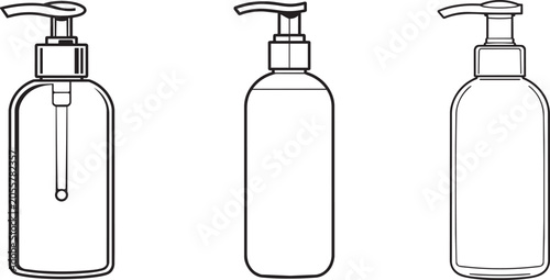 Three hand soap dispensers with pump and nozzle