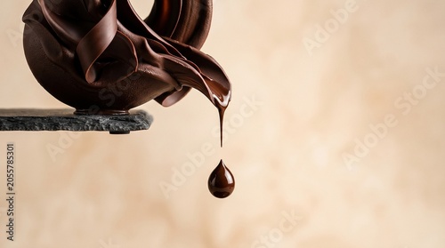 Dark chocolate flowing from a sculpted fountain.