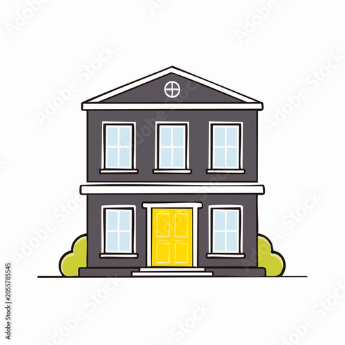 Stylized Illustration of a Two-Story House with Yellow Door