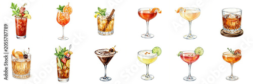 Watercolor Cocktail Illustrations Set for Menu Design and Bar Drink Menu Graphics
