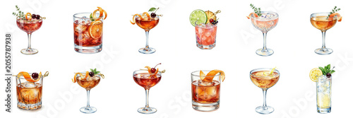 Watercolor Cocktail Illustrations Set for Menu Design and Bar Decor