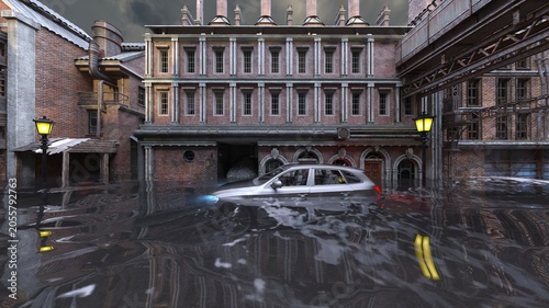 水没した都市　3DCGレンダリング