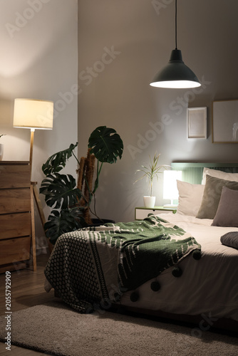Interior of bedroom with bl...