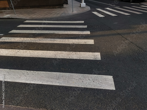 Empty pedestrian crossing on the city street with nobody, no people