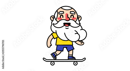 Quadro su tela Cartoon Old Man Character Riding a Skateboard