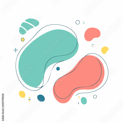 Abstract Organic Shapes with Pastel Colors and Thin Black Outline