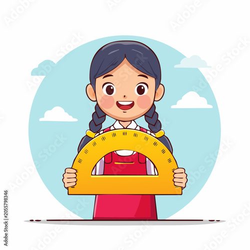Cartoon Girl Holding Protractor