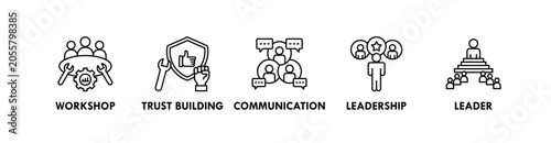 Foto Team Building banner web icon illustration concept with icon of workshop, trust