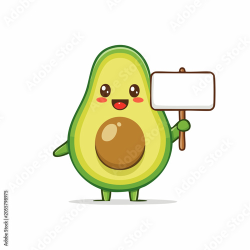 Cute Avocado Character Holding a Blank Sign
