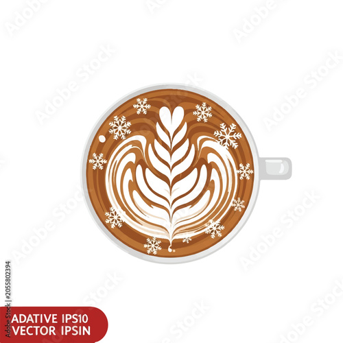 Winter themed coffee with snowflake latte art and rosetta pattern
