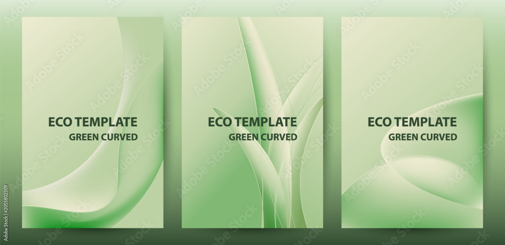 Fototapeta premium Eco Template Green Curved Abstract Wave Nature Elegant Background Poster Set