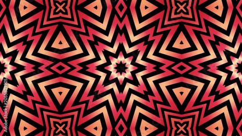 Kaleidoscope symmetrical stars and zigzags. Bold black and red geometric pattern. optical decorative.
