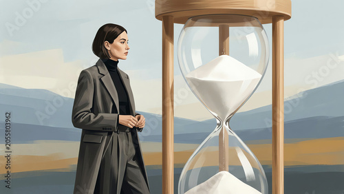Leadership Time Management Concept with Woman Leader and Hourglass