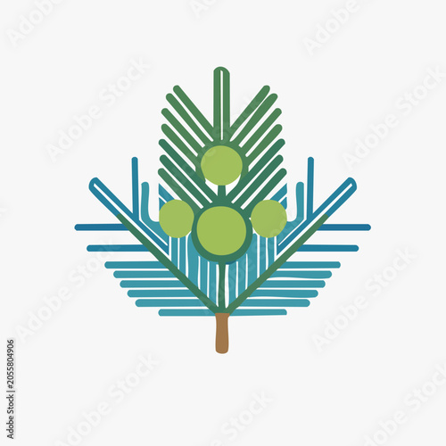 Stylized Green and Blue Leaf with Berries Illustration.