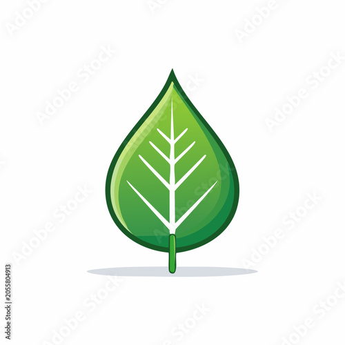 Stylized green leaf icon with a glossy finish isolated on a white background.