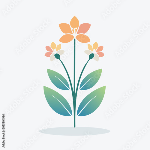 Stylized illustration of a blooming flower with gradient leaves.