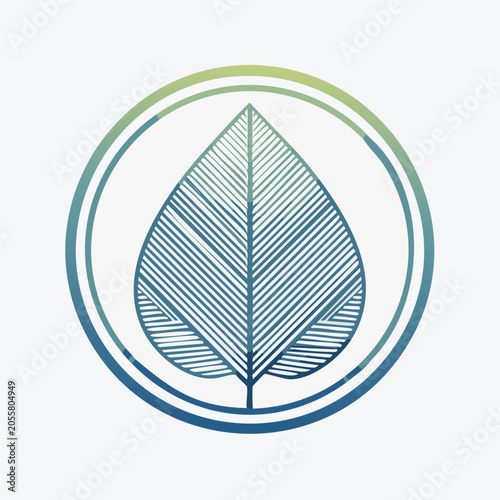 Stylized leaf icon with linear details inside a circular frame.