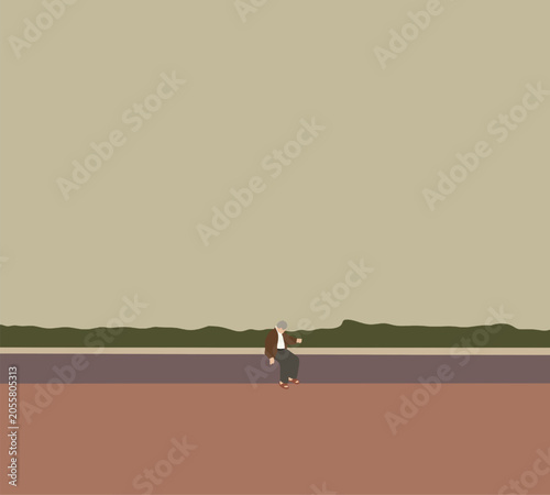 Elderly Man Sitting Alone on concrete seating in public park. Retirement outdoor activity.  