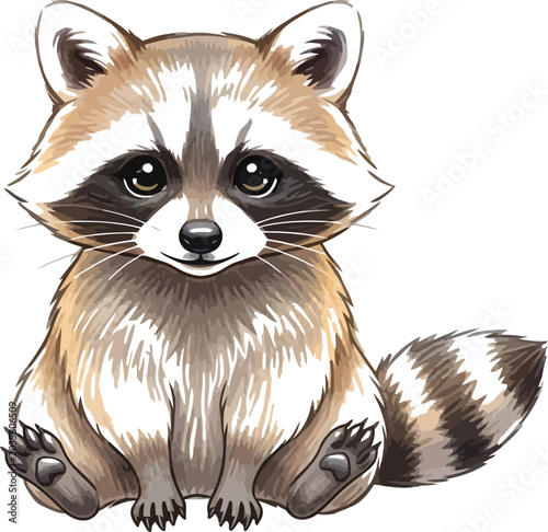 Cute raccoon sitting on its hind legs with big eyes