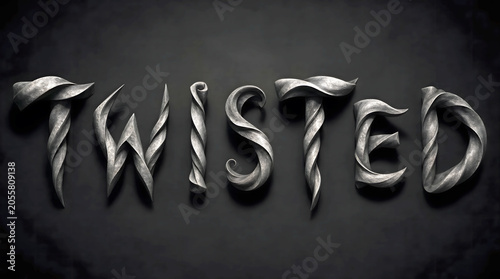 the word TWISTED made of twisted metallic shapes