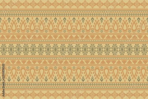 Seamless ethnic tribal border pattern with geometric folk motifs in beige and earth tones, ideal for fabric, wallpaper, textile printing, wrapping paper, and decorative backgrounds.