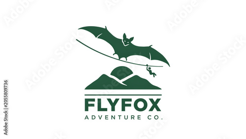 Bild auf Leinwand Green pterodactyl flying over black and white logo text flyfox adventure co Vect