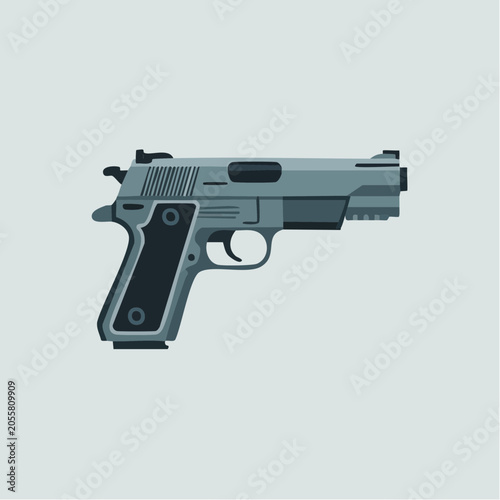 Modern gray semi-automatic pistol illustration with black grip