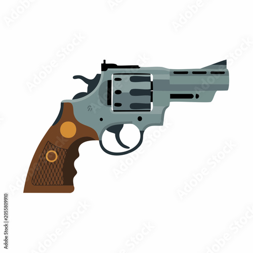 Vector illustration of a gray revolver pistol with brown wooden grip