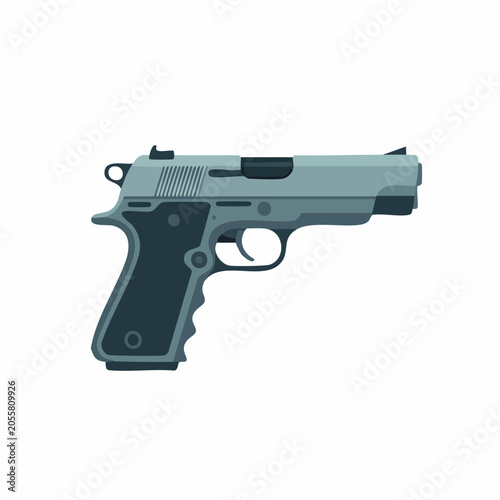 Modern gray handgun pistol illustration with black grip isolated