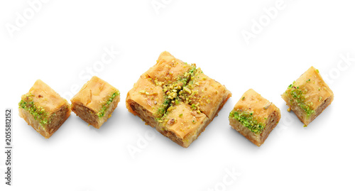 Delicious baklava on white ...