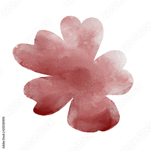 Watercolor burgundy flower element isolated on white background, hand painted red cherry blossom clovers shape illustration for wedding invitation, greeting cards, patterns, and romantic floral design