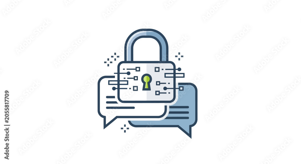 Fototapeta premium Secure Chat Communication with Padlock and Speech Bubbles.