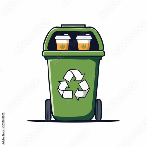 Green Recycling Bin with Coffee Cups