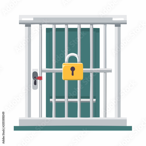 Locked Prison Cell Door with Padlock