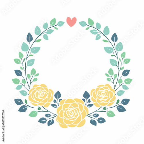 Floral Wreath with Yellow Roses and Heart