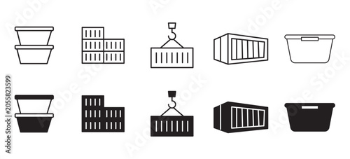 Konstfotografi Container Icon Set - Docker Container Virtualization and Cloud Shipping Vector I