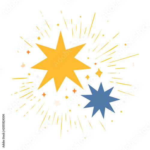 Yellow and Blue Starbursts and Stars Flat Design