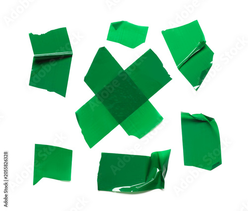 Many strips of green adhesi...