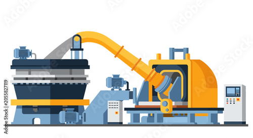 Foto A flat vector illustration of an industrial manufacturing assembly line with mac