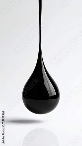 Black liquid drop ink drip droplet abstract minimal Black liquid drop of glossy ink dripping white background, abstract