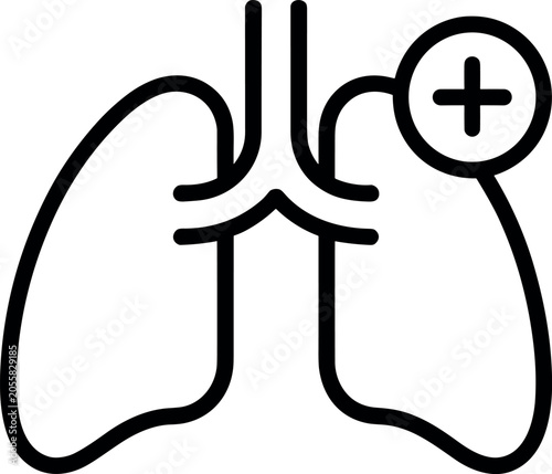 Quadro su tela Line Art Human Lungs with Plus Sign Icon — Lung Health Medical Care Outline Illu